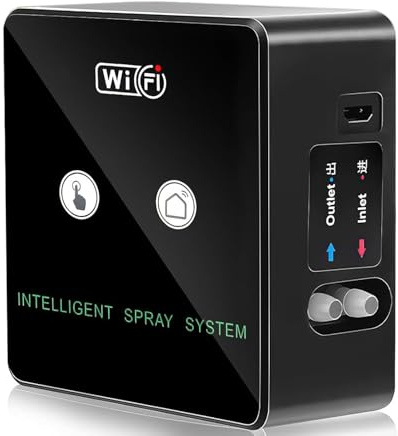 Terrariumfuktare, intelligent reptilsystem med 360° justerbara spraymunstycken, timer och mobiltelefonfjärrkontroll, automatisk drift, transparent, mässing