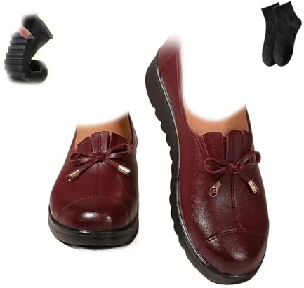 Zapatos de cuero cómodos con lazo para mujer, mocasines de tacón bajo, zapatos de vestir para mujer, mocasines ligeros, zapatos planos para conducir, zapatos de trabajo para mamá, Red, 43 EU