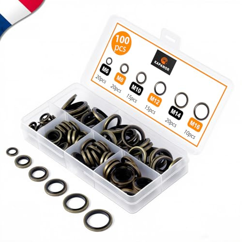 Arandelas Metal Goma Surtido de 100 Piezas ✮GARANTÍA DE POR VIDA✮ Arandelas Carter Aceite Coche M6-M16 Surtido Juntas Planas para Tapones de Sumideros Agua Combustible y Accesorios Hidráulicos