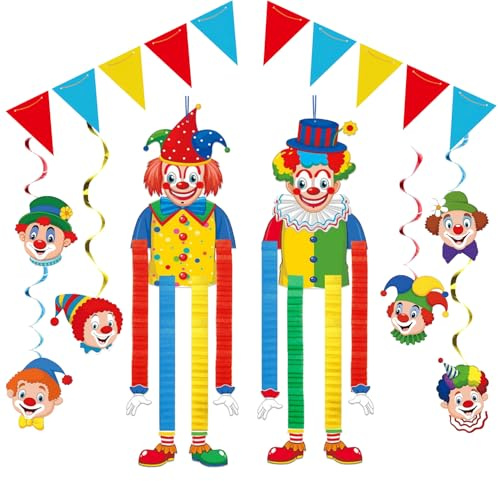 Striscioni Clown Deko Carnevale,Ghirlande a Spirale di Clown,Bandierine Triangolari Multicolori,Pagliaccio Appeso,Decorazioni da Appendere al Soffitto per Feste,Compleanno,A Tema Circo e Matrimonio