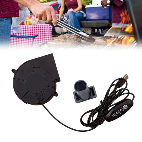 USB-luftfläkt för utomhusmatlagning, grillfläkt med hastighetskontroll, bärbar 5 V turbinfläkt med justerbart flöde för grillning och camping
