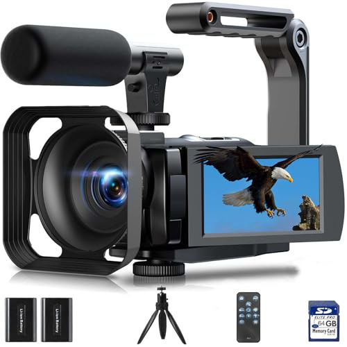 Camcorder Video Camera 5K 56MP Vlogging Camera for YouTube with 3 270° Flip Touchscreen, Night Vision, WiFi, Webcam, Microphone, 64GB Card, Batteries, Remote, Tripod - Beginner Content Creator Kit