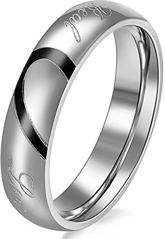 JewelryWe Schmuck Partnerringe, Freundschaftsringe, Edelstahl, Herz, Herren-Ring, Schwarz Silber, Größe 58 - mit Geschenk Tüte