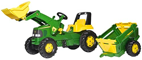 Rolly Toys Set Traktor Junior John Deere (Landwirtschaftstraktor für Kinder, Traktor für 3 bis 7-Jährige, Flüsterlaufreifen, Farbe Grün/Gelb,) 811496