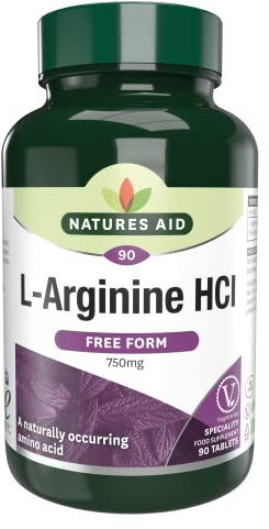 Natures Aid L-Arginine HCI 750mg – High Strength Amino Acid Tablets – Supports Blood Flow, Muscle Recovery, Energy & Performance – Vegan, Gluten Free, Non-GMO – 90 Tablets