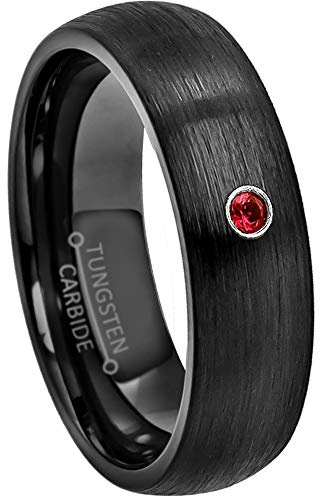 Jewelry Avalanche 0.07ct Garnet Tungsten Ring - January Birthstone Ring - 6MM Comfort Fit Brushed Black Ion Dome Tungsten Carbide Wedding Band -10