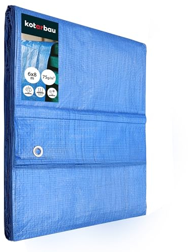 KOTARBAU® Gewebeplane 6x8 m Blau 75g/m2 Abdeckplane Verstärkten Ösen Schutzplane Bauplane Wasserdicht Reißfest Industrieplane Jede Wetterlage