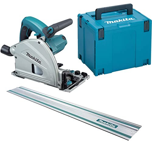 Makita SP6000J1 Plunge Cut Circular Saw 165mm 110v + 1.5m Guide Rail + Case - Non-Slip Handles, Splinter-Free Cutting, Tip Resistant, Vacuum Compatible