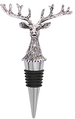 Weinverschluss Hirschkopf 1 Stück Flaschenverschluss Wein Stopper Hirschgeweih Weinflaschenverschluss Stopfen Fun Ausgießer für Weinflaschen Geschenk für Weinliebhaber und Weihnachten - Silber