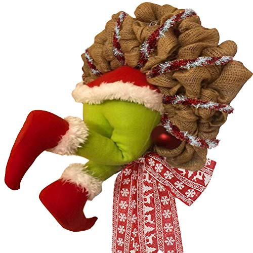 Ghirlanda Grinch, Corone Natale, Come Il Ladro di Natale ha Rubato la Ghirlanda di Iuta di Natale Decorazioni Natalizie del Grinch Squisita Ghirlanda di Santa Claus per Interno Esterno Finestra
