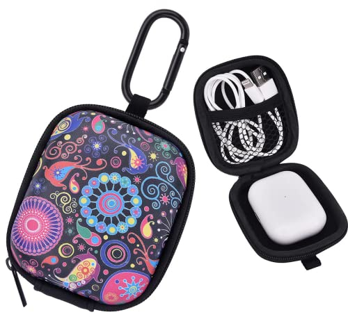 VISOOM Hard Shell Zipper Storage Case for Headphones and Earphones - Mini Carrying Case - Multifunctional - Grey Flower