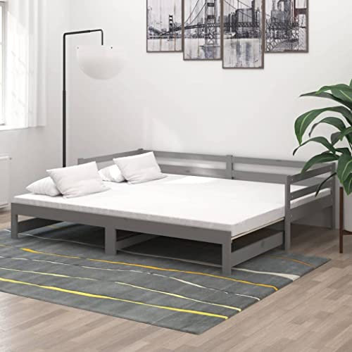 ZQQLVOO Bettgestell Familienbett Palettenbett Ausziehbares Tagesbett 2X(90x200) cm Grau Massivholz Kiefer