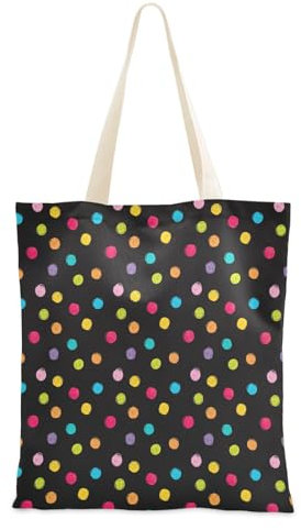 FRODOTGV Damen-Tragetasche, Segeltuch, Buntstifte, Punkte, schwarzes Muster, Tragetaschen mit Tasche, wiederverwendbare Lehrertasche für Picknick, Einkaufen, Einkaufen, Kreide, gepunktet, 15 x 16.3