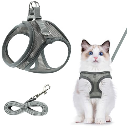 Adjustable Cat Harness & Lead Set - Breathable Mesh No-Pull Design with Reflective Strip for Walking, Escape-Proof (XXS)