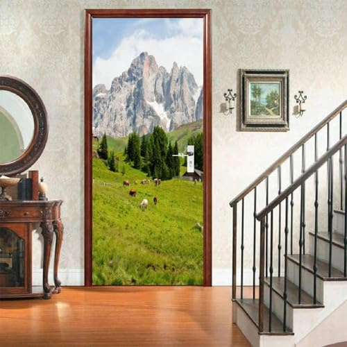 Adesivi per Porte Interne Paesaggio Naturale Della Montagna di Neve Adesivo Porta 3D Bue Autoadesiva Carta Parati 85x200 cm Decorazione da Parete Poster Murale per Soggiorno Camera da letto a.37