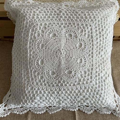 MINDPLUS Federa per cuscino in cotone lavorato a mano all'uncinetto, decorativa, realizzata a mano, 40 x 40 cm, motivo floreale, stile vintage rurale (B bianco)