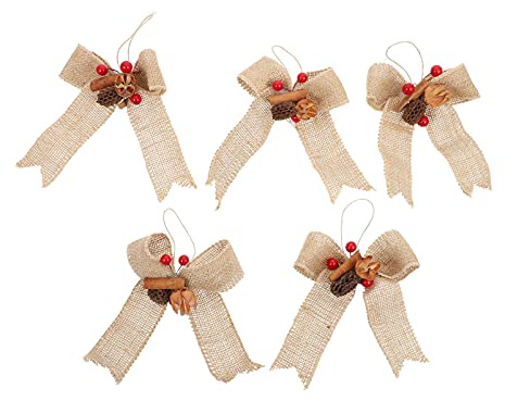 Cabilock 5piezas Adornos Colgantes De Lazo Navideño De Arpillera para Decoración De Árbol y Puerta Accesorios Colgantes Rústicos y Elegantes para Fiesta y Foto