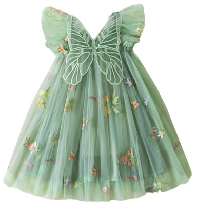 UUAISSO Vestido de Tul sin Mangas con Tutú Para Niña Pequeña Bordado de Mariposas Para Fiesta Cumpleaños Vestido de Princesa Verde 6-12 meses