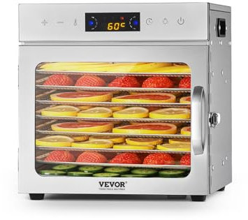 VEVOR Déshydrateur alimentaire, 8 plateaux en acier inox, séchoir électrique aliments 400 W, température réglable, minuterie 24 h, lyophilisateur pour viande, fruits, légumes, friandises pour chiens