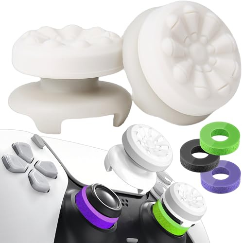 STAY GENT Thumbsticks & stötdämpare för PS5-kontroller, 2 stycken silikon-thumb grip kepsar för att förbättra mål, kontrollera och precisionsspel, krämvit