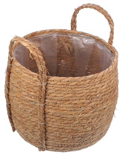 Abaodam Panier Tressé Jonc De Mer Avec Doublure Étanche Petit Panier De Rangement à Anses Multifonction Pour Plantes Et Linge Pratique Et Élégant
