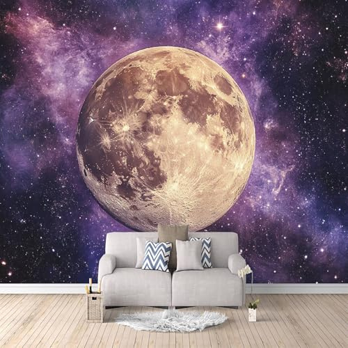 Generico carta da parati camera da letto 250x420cm Luna Viola carta da parati tessuto non tessuto Decorazione 3D su tela pittorica, senza interruzioni, per la parete principale della casa EB24-10597
