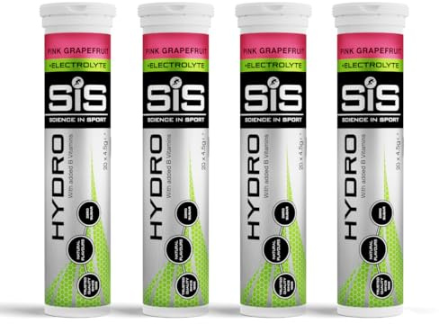 SiS Hydro Electrolyte Tablets - Effervescent Hydration - Virtually Calorie‑Free - Informed‑Sport Certified - Dissolves in 500ml Water - 20 Tabs Per Tube (4 Tubes, 4 x Pink Grapefruit)