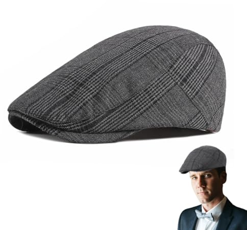 YOFDAL Piatto Berretto da Uomo Newsboy Flat cap in Tweed Invernale Winter Coppola Cappello,Coppola Uomo,Basco Uomo,Coppola Uomo Invernale,Primavera Autunno Inverno,55-59cm