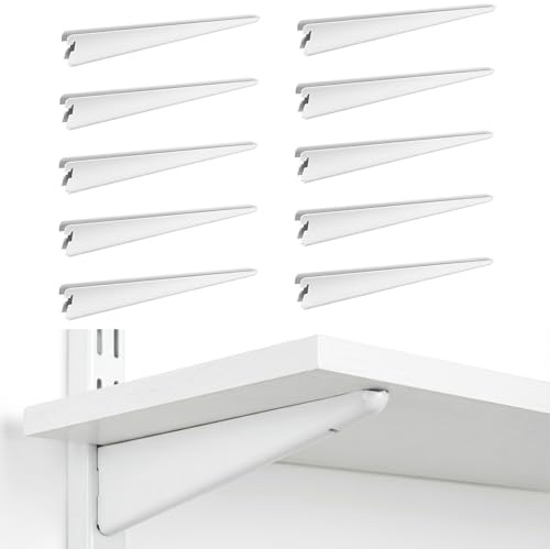 10 Pack Adjustable Shelf Brackets Shelving Brackets Heavy Duty, Double Track System Metal Stand, Metal Upright Track Stands for Adjustable Closet Systems Closet Organization, 11.5 Inches