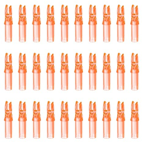 QUARKZMAN Encoches De Flèches en Plastique Inserts pour Flèches en Carbone .244/6.2mm pour Arc À Poulies Et Arc Classique Chasse Tir DIY (Orange Transparent, Lot de 30)