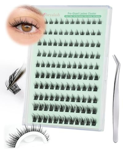 Obeyalash Pestañas postizas pre-adhesivas Wispy en racimo, 120 piezas, autoadhesivas, curva C, sin pegamento, sin necesidad de pegamento, 8-14 mix, reutilizables (YLB010)