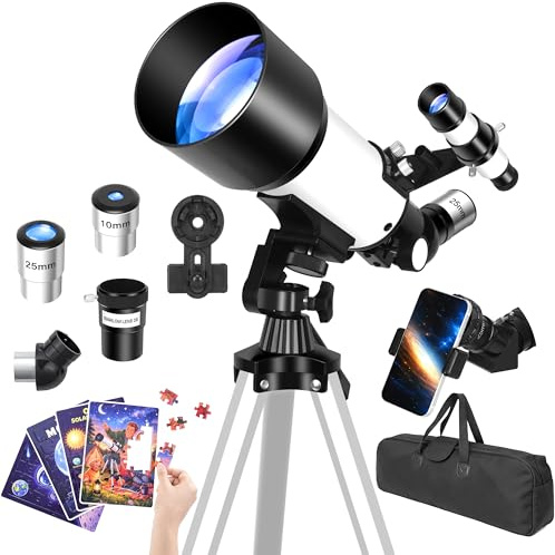YENGUAN Télescope 70/400 pour Enfants, Familles et Débutants, avec Trépied Réglable, Puzzle, Sac de Transport, 2 Oculaires, pour Explorer la Lune, Les Étoiles et Les Paysages
