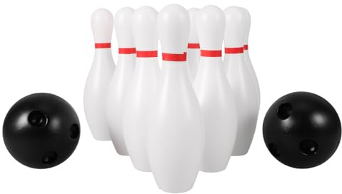 YARNOW Jeu de Bowling en Plastique pour Enfants 10 Quilles et 2 Boules | Set de Sport d'Intérieur et Extérieur avec Quilles 15cm et Boules 7cm Jouet Éducatif pour Filles Garçons Noir et Blanc