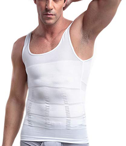 Mens Slimming Body Shaper Vest Shirt, Compression Muscle Tank, White M