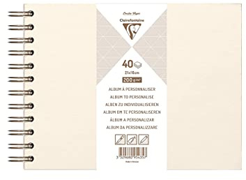 Clairefontaine 95435C - Album à Personnaliser 40 Feuilles 21x16 cm - Papier Blanc Épais 200g m² - Couverture Rigide Ivoire Irisée - Spirale bronze - Loisirs Créatifs, DIY, Scrapbooking