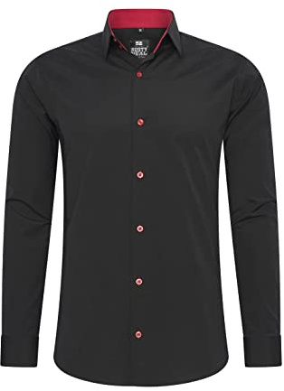 Rusty Neal-herrskjorta premium slim fit långärmad stretch kontrast skjorta affärsskjorta fritidsskjorta, Svart/röd, XXL