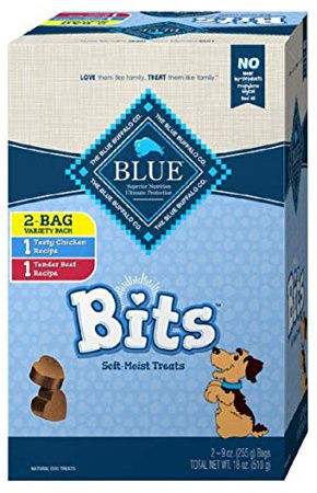 Blue Buffalo Blue Bits Natural Soft-Moist Training Dog Treats Variety Pack 2 Flavors ( 11 OZ Each Bag ) 22 OZ Total.