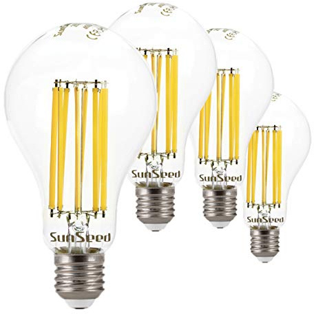 SUNSEED 4x Bombilla Estándar Filamento LED E27 18W = 162W Blanco Neutro 4000K