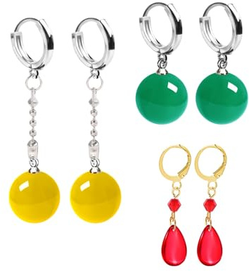 YouU Lot de 3 paires de boucles d'oreilles Dragon B. Cosplay avec autocollants Son Goku en forme de larme pour homme et femme Jaune/vert foncé