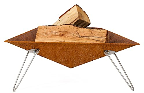 VASNER Merive M3 – Chimenea para jardín y terraza, acabado oxidado vintage, cuenco de fuego con aspecto sigiloso, diseño abierto, cesta de fuego baja para emisión de calor de 360°, 57 x 58 x 20 cm