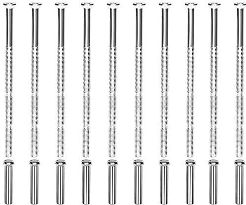 JEOPKO 10 Sets M3 Door Handle Screws, Nickel Plated Male to Female Screws Connecting Fixing Bolts and Sleeves for Escutcheons Cabinet Drawers(M3*60mm Cross Slub +M3*16mm Nuts)