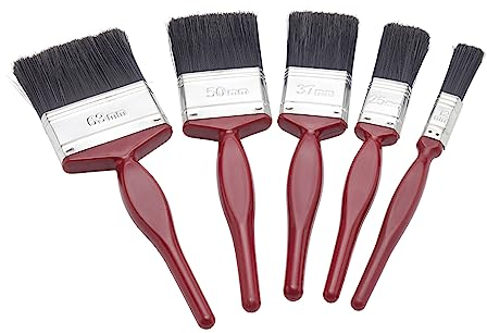 Fit For The Job 5-teiliges Pinselset in verschiedenen Größen für eine Glatte Oberfläche mit Dispersions-, Glanz-, Satinfarben auf Wänden, Decken, Holzarbeiten, Metall – Pinsel für Holz, Gipskarton
