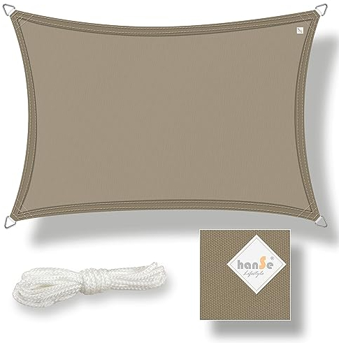 Hanse® Marken Sonnensegel 100% Polyester Wasserdicht Rechteck 3x5 m Taupe