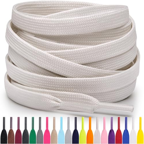Miscly Cordones Planos para Zapatillas, Disponibles en Varias Tallas y Colores (Blanco Roto, 114 cm)