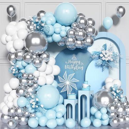 Blue and White Balloon Arch Kit, 137 Pcs Baby Blue Silver Balloons Garland | for Boy Birthday, Baby Shower, Bridal Shower, Wedding, Anniversary, Party, Holy Communion Decorations