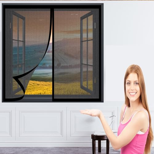 Mosquitera Cortina Puerta Magnetica 122 x 200 cm Pantalla de Ventana Mosquiteras Cierre Automático sin Taladrar Fácil de Ensamblar Cortina Antimoscas para Balcón y Puerta Ventana, Negro