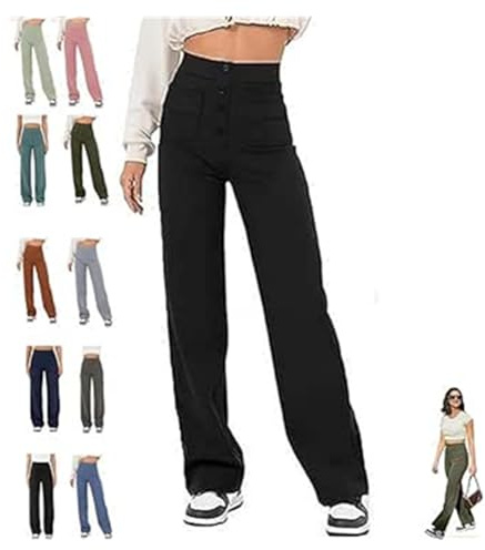 DGHM Summer Trousers for Women UK Flexipants with High Waist Stretch Straight Leg Casual Joggers for Women UK Over 50(Black,XXL)