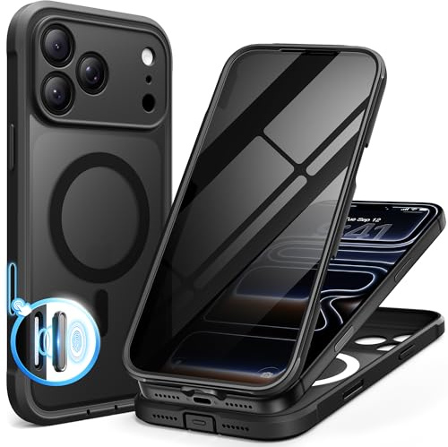 BERFY for iPhone 17 Pro Max Case, Compatible with MagSafe, Built-in Privacy Screen Protector, Camera Protection, Shockproof Full Body Phone Case 6.9, Translucent Black