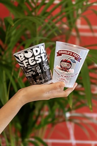 Uvimark | 25 Vasos Reutilizables Personalizados para Festivales, Bodas y Eventos, Con Tu Diseño. Vasos de Plástico Personalizados a Todo Color