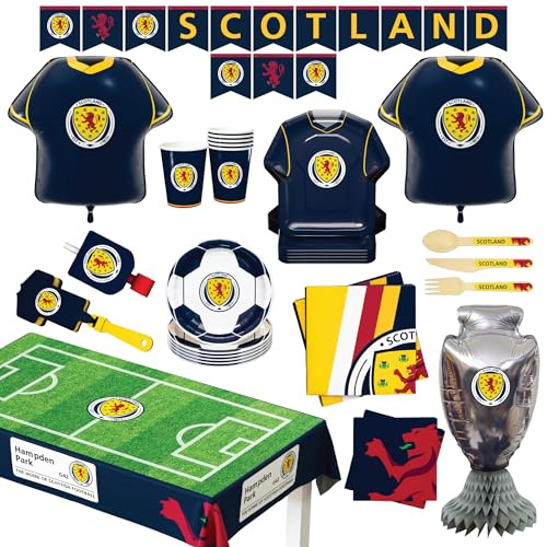 Scotland National Football Team Official 77-Piece Party Supplies Set for 6 Guests, Plates, Cups, Napkins, Cutlery, Jersey Balloons, Decorations, Matchday Fan Celebration Kit